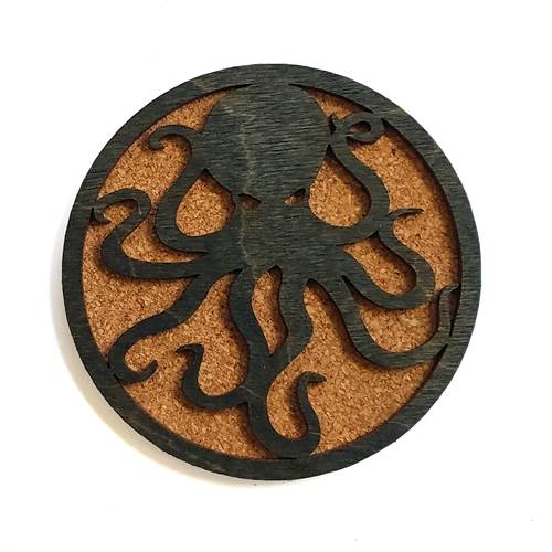 Wood & Cork Coasters - Octopus