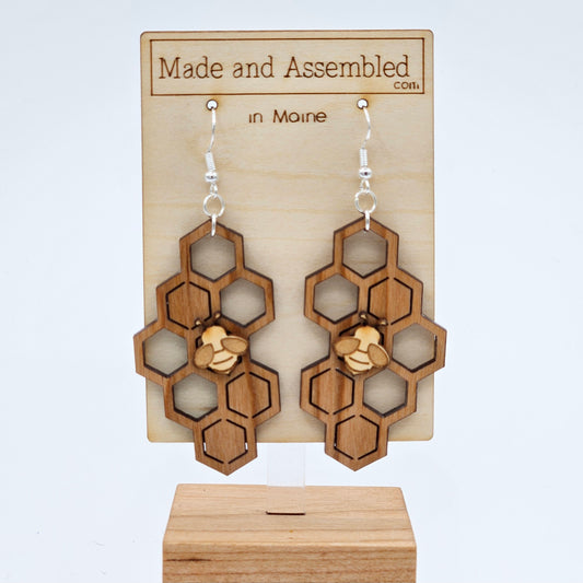 Wood Earrings - Honey Comb