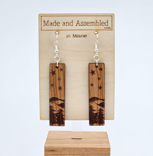 Engraved Wooden  Earrings - Rectangular