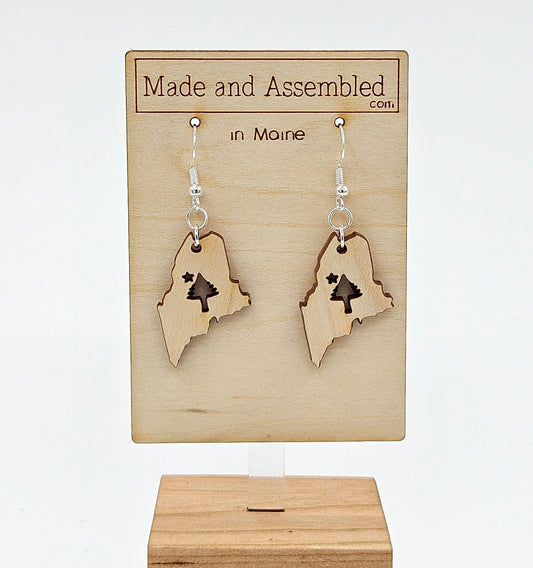 Wooden Earrings - Maine Tree & Star