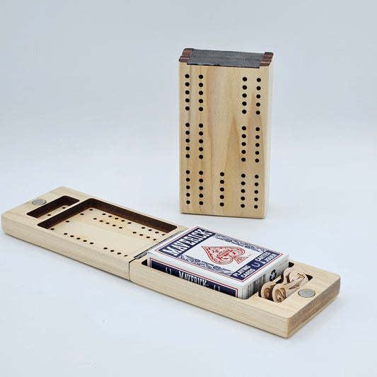 Travel Cribbage board with playing cards and pegs