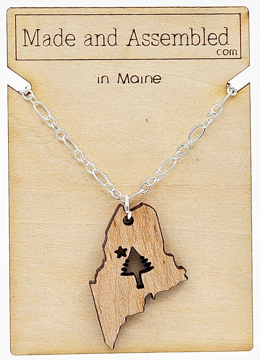 Wooden Necklace - Maine Tree & Star