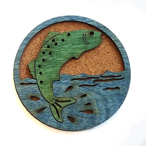 Wood & Cork Coasters - Fish