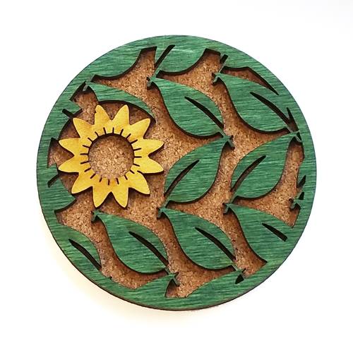 Wood & Cork Coasters - Sunflower