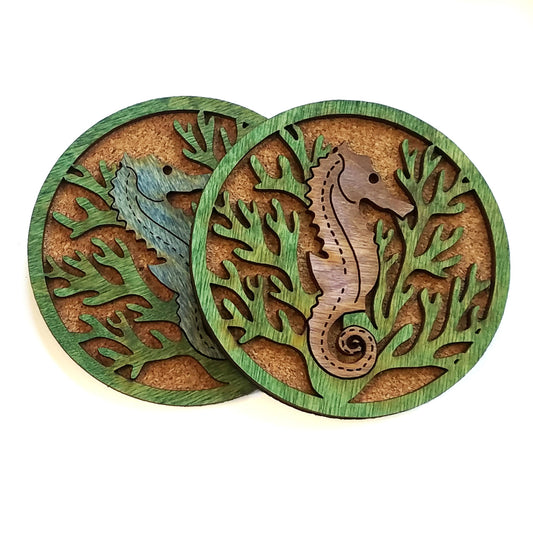Wood & Cork Coasters - Sea Horse